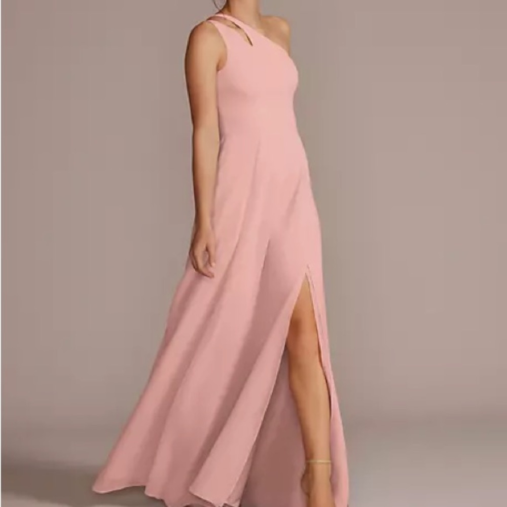 chiffon one-shoulder cutout bridesmaid dress